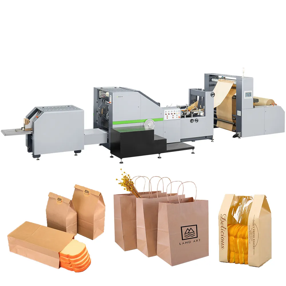 Membuat Tas Kertas Kerajinan/Makanan Kraft Tas Datar Mesin Pembuat Tas Kertas dengan Pegangan Biaya Mesin Pembuat Tas Kertas