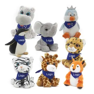 Wholesale soft OEM custom plush toy nordic stuffed animal with bandana personalized logo plush tiger elephant giraffe toys