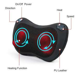 Oreiller de massage du cou avec chaleur, pétrissage et fonction musicale, masseur de voiture alimenté par USB pour le voyage, soulagement du cou et du dos - Product Image 5