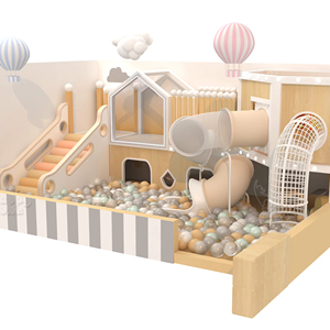 Aire de jeux intérieure miniature commerciale personnalisée pour café, ensemble de jeux doux de haute qualité en <span class=keywords><strong>bois</strong></span> avec piscine à balles, <span class=keywords><strong>toboggan</strong></span> et structure d'escalade - Product Image 1