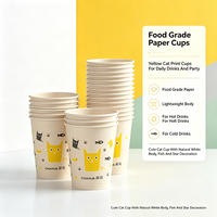 Gobelets en papier à paroi simple pour fêtes, motifs chat et poisson adorables, jetables, pour anniversaires d'enfants et usage domestique, vente en gros