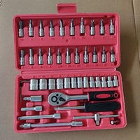 Ensemble d'outils de réparation automobile de 46 pièces, comprenant des outils à douilles, une clé à cliquet, un jeu de embouts, en acier au carbone, pour les machines ménagères