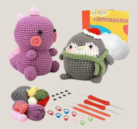 Kit de crochet DIY pour débutants, ensemble de démarrage Amigurumi avec crochets ergonomiques, fil, rembourrage, yeux de sécurité, marqueurs de points