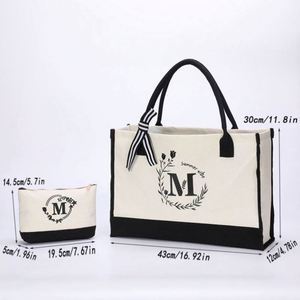 Custom Logo <b>Initial</b> Canvas Tote <b>Bag</b> & Makeup <b>Bag</b> Personalized Mothers Day Birthday Gift Shopping <b>Bag</b> Set - Product Image 3