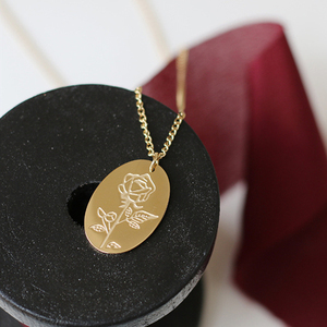Collar con colgante de flor rosa para mujer, joyería elegante, cadena de eslabones de acero inoxidable chapada en oro de 14K, regalo de boda para mujer - Product Image 5