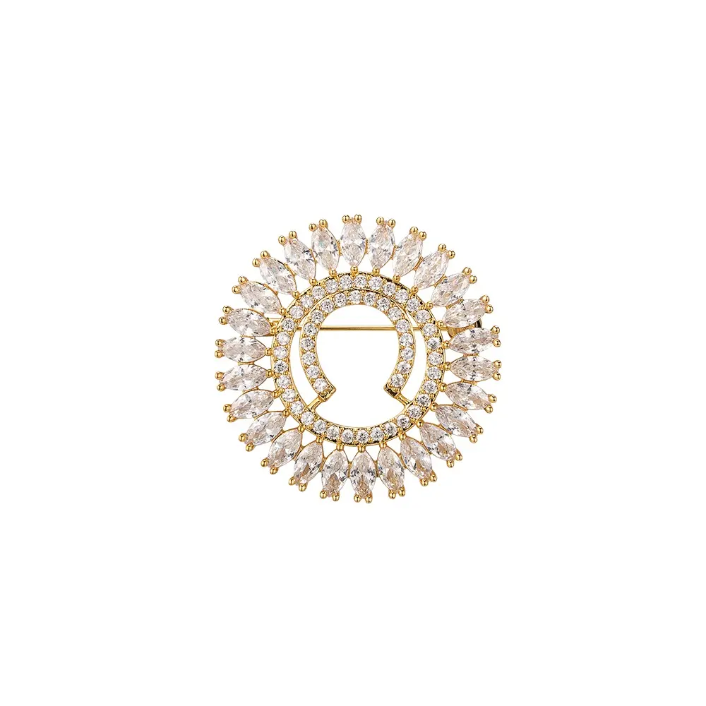 Broche en forme de cercle en or 18K, pour femme, bijou à la mode, pendentif en zircon cubique, pour mariée, mariage, nouvelle collection 2020