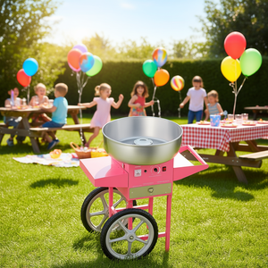 Máquina de Algodón de Azúcar de 1000W, Carrito Rosa, para Fiestas y Uso Comercial - Product Image 2