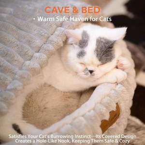 Lit pour chat amovible avec couverture en couverture, lavable, confortable, en <span class=keywords><strong>coton</strong></span>, pour dormir en hiver, lit-caverne pour chat - Product Image 2