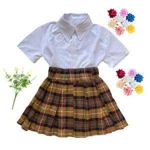 2023 Kids Summer Clothing Set Plaid Pleated Skirt Kids Clothes Fashion Plaid Coat Tutu Dress Outfits Set Toddler Girl's Clothing