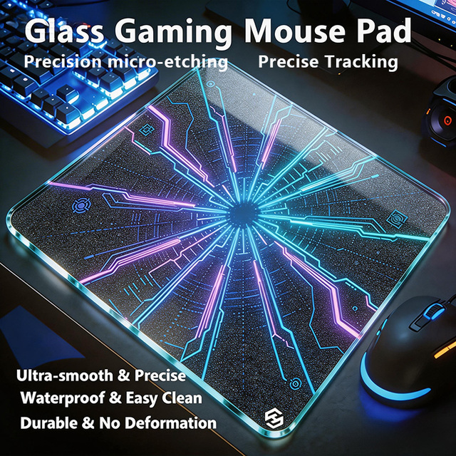 Premium Micro-Etched Tempered Glass Mouse Pad 9H Hardness-Waterproof Anti-Slip Silicone Base Smooth Control 490x420mm for