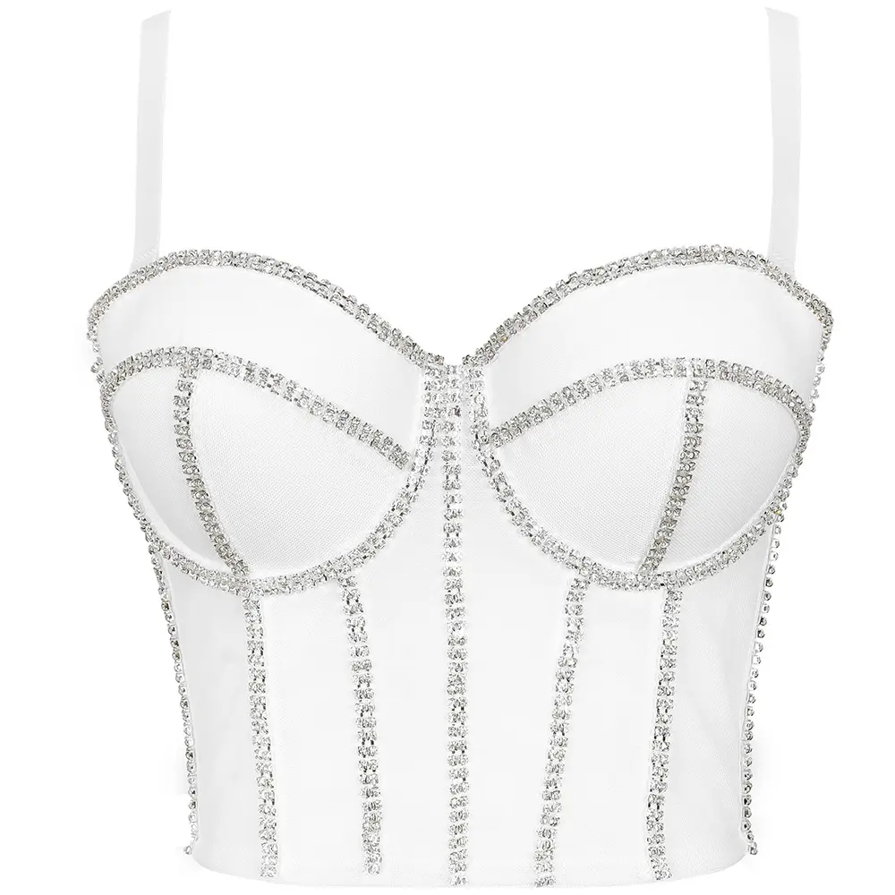 Lente En Zomer Visgraat Tube Top Koreaanse Persoonlijkheid Diamant Schouderriem Kleine Sling Korte Jazz Hip-Hop Kostuum Top