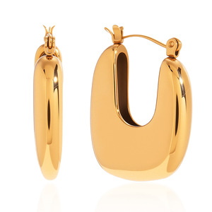 Boucles d'oreilles créoles en forme de U en acier inoxydable poli, design géométrique, pour femmes, bijoux tendance - Product Image 5
