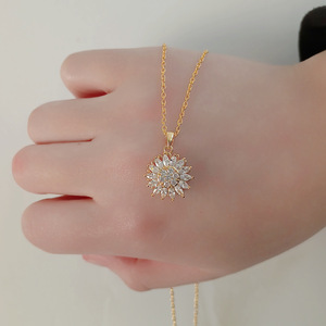 Collar con colgante largo giratorio de girasol, anillo de oro Popular, para fiesta - Product Image 6