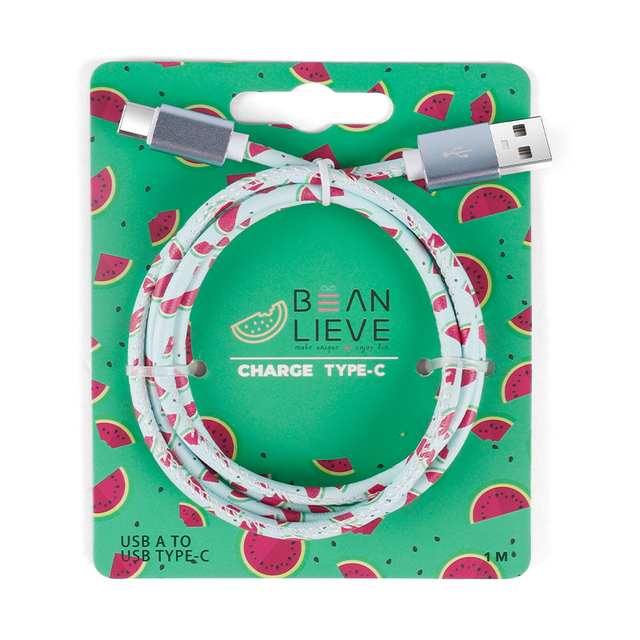 Premium Quality Fruit Pattern Design PU Leather Mobile Phone Usb Type C Fast Charging Data Cable