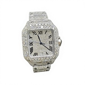 Montre de luxe unisexe entièrement sertie de moissanite et d'acier inoxydable, qualité supérieure, étanche 10 bars, avec fermoir bracelet, export - Product Image 1