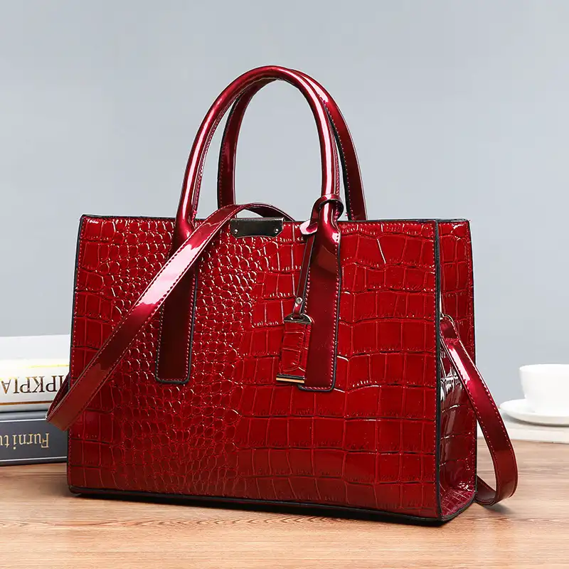 Fashion solid color crocodile square hard lacquer tote bags women handbag luxury handbags for women