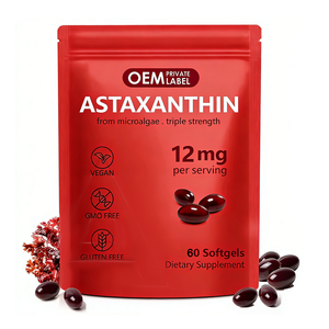 Capsules de Gélules Molles d'Astaxanthine 12mg OEM, Astaxanthine Biologique, Compléments Antioxydants, Soutient la Circulation Interne des Yeux, des Articulations et de la Peau - Product Image 1