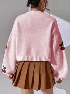Offre Spéciale mode surdimensionné cachemire Duster Cardigan pour femmes haute qualité <span class=keywords><strong>cerise</strong></span> broderie lanterne manches tricoté <span class=keywords><strong>hiver</strong></span> - Product Image 6