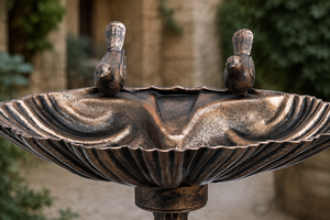Bain d'oiseaux festonné en résine, finition bronze antique, résistant aux intempéries, sur piédestal, alimenté à <span class=keywords><strong>l</strong></span>'énergie solaire, écologique, pour oiseaux aquatiques - Product Image 3