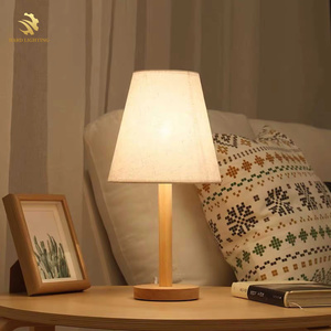 Lampada da Tavolo Creativa con Base in <span class=keywords><strong>Legno</strong></span> LED, Paralume in Lino Classico, Stile Retrò Vintage E27 per Sala Lettura, Camera da Letto, Comodino - Product Image 3