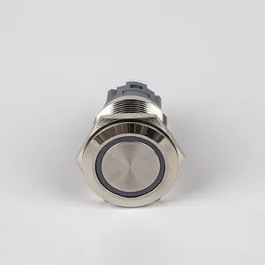 Pin terminali düz halka sembolü ile 19mm metal push button LED su geçirmez metal anahtarı