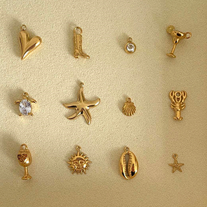 Pendentif Coquille de Tortue Marine en Acier Inoxydable Doré, Collection Océan, Multi-Styles Mignons, Accessoires Zircon pour Bijoux DIY, Rétention de Couleur - Product Image 1