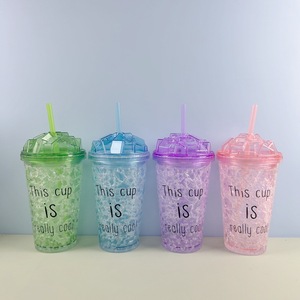 Trendy Flat Lid Ice Cup Double Layer Plastic <b>Crushed</b> Ice Cup Summer Fashion Student Water Bottle Mixed Color - Product Image 4