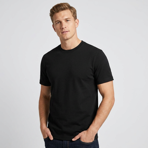 Camiseta de Manga Corta Negra para Hombre, Diseño Personalizado, Corte Regular, Color Sólido, Algodón Jersey, Cuello Redondo, Estilo Casual - Product Image 1