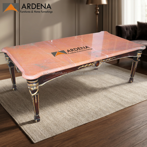 Table basse rectangulaire Ardena en bois massif, artisanale, classique, élégante et moderne, avec sculptures dans chaque coin, pour salon. - Product Image 4