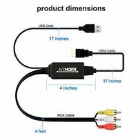 Convertisseur RCA vers HDMI avec câble de charge USB, mini adaptateur AV 3RCA CVBS composite vers HDMI 1080P