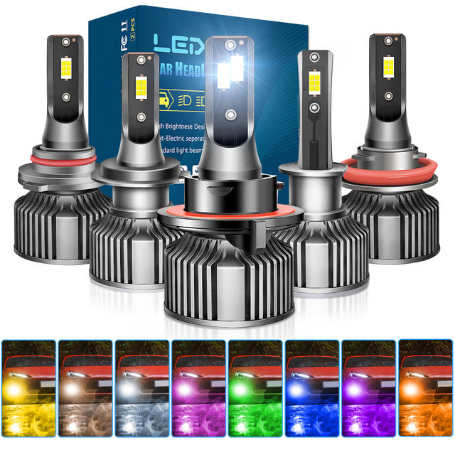RGB LED Headlight H13 H11 Fog Light Bulb 50W 9005 9006 880 12V CSP 3570 Car Auto Universal Lamp Kit Amber Lemon Green Light