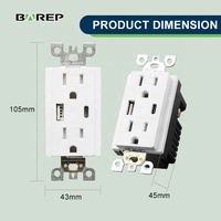 Barep Beyaz ABD UL Elektrikli Tip C Tip A Güçlü Usb c Şarjlı Duvar Prizi 2 USB'li