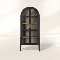 Bibliothèque en chêne cintrée avec portes vitrées pour villa, bibliothèque ouverte Hattie, vitrines hautes à portes vitrées, armoires de classement en bois, buffets