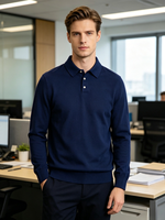 Chemise vintage pour homme à manches longues, 100 % coton, coupe droite minimaliste, bleu marine avec col classique, faible MOQ
