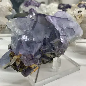 Pirita de fluorita azul natural de alta calidad, cristal de calcita, simbionte, muestras minerales para decoración, venta al por mayor
