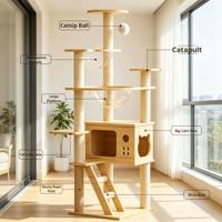 Arbre à chat en bois de luxe moderne avec lits et jouets écologiques