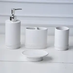 Jiasbob conjunto de cerâmica, 4 peças de acessórios para banheiro branco e para cerâmica