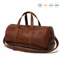 Tas Duffel Kulit PU Cokelat dengan Kantong Samping dan Tali Bahu untuk Program Perjalanan Ritel