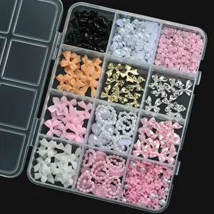 12Grids 3D Multi-Colors Ribbon Flower Nail Art Charms Simulated Petals Love,<b>Metal</b> Bowknot Nail Decoration DIY Manicure Accessory - Product Image 6