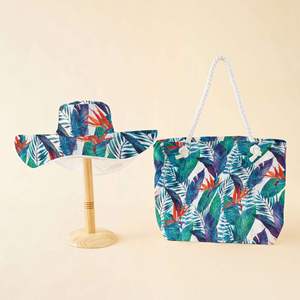 Ensemble Sac en Toile et Chapeau de Plage Deux Pièces Style Européen et Américain, Design Sportif et Ludique, Respirant, Confortable, Réglable, Unisexe - Product Image 2