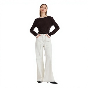 Jeans de Mezclilla Blanca Lavada de Cintura Alta y Pierna Ancha para Mujer, Estilo Vintage, Holgados, Rectos, de Algodón, Ropa Urbana, con Logotipo Personalizado - Product Image 6