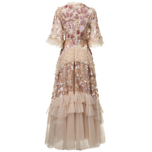 2025 nuovo autunno ed estate da donna per industria pesante ricamo con tromba in paillettes con bordo a volant soffice <span class=keywords><strong>abito</strong></span> lungo torta - Product Image 2