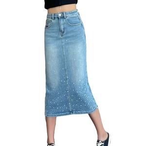 Jeans service OEM Modèle personnalisé Être livré <span class=keywords><strong>de</strong></span> force élastique Perceuse faciale brodée <span class=keywords><strong>de</strong></span> haute qualité La jupe 7359 # - Product Image 1