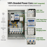 Boîtier de distribution monophasé avec compteur kWh intégré et prises, disjoncteur principal 100A + disjoncteurs différentiels (RCBO) pour alimentation temporaire