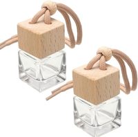 Flacon diffuseur de parfum pour voiture en verre carré vide de 8 ml avec couvercle en bois, sérigraphie, logo personnalisable, design suspendu