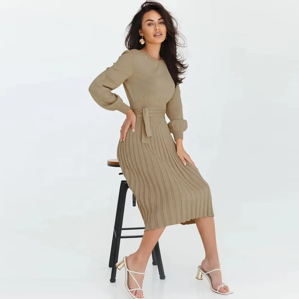 amazon hot selling 2022 Knitted Long Sleeve sweater dress women clothing 2022 Women's long sleeve sweater dress