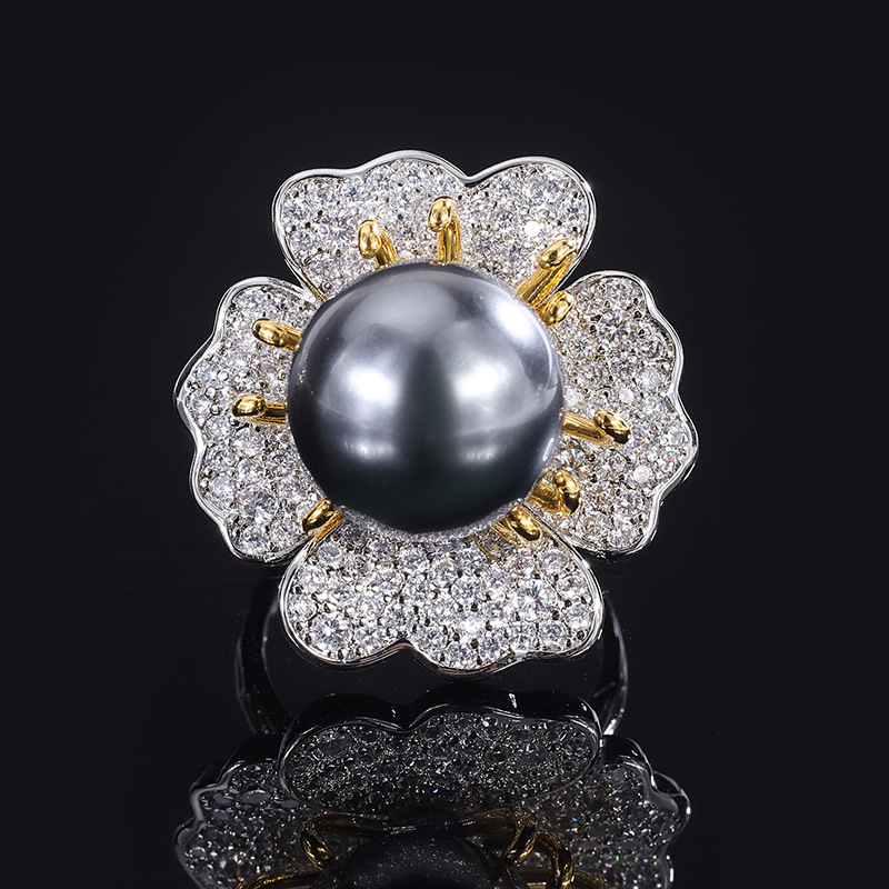 Bague perle grise taille ouverte