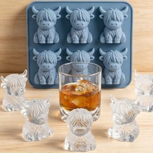 Molde de silicona para cubitos de <span class=keywords><strong>hielo</strong></span> con forma de vaca Highland, divertido molde 3D de vaca Highland, lindos moldes de animales, novedosos moldes de vaca para Pascua - Product Image 5