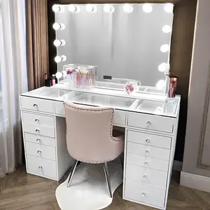 Modern Wooden Dressing Makeup Table With Mirror And Drawers Vanity Desk For Makeup Vanities Dresser For Bedroom