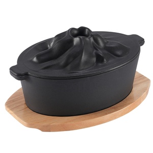 Poêle à steak <span class=keywords><strong>en</strong></span> <span class=keywords><strong>fonte</strong></span> épaissie, casserole volcanique avec couvercle, deux poignées latérales, pour usage domestique et commercial, compatible avec les cuisinières à gaz et à induction - Product Image 1